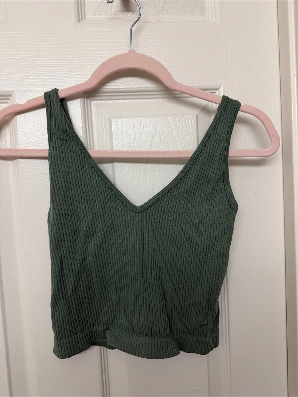 Free people Ribbed V-Neck Tank Top in Olive Green